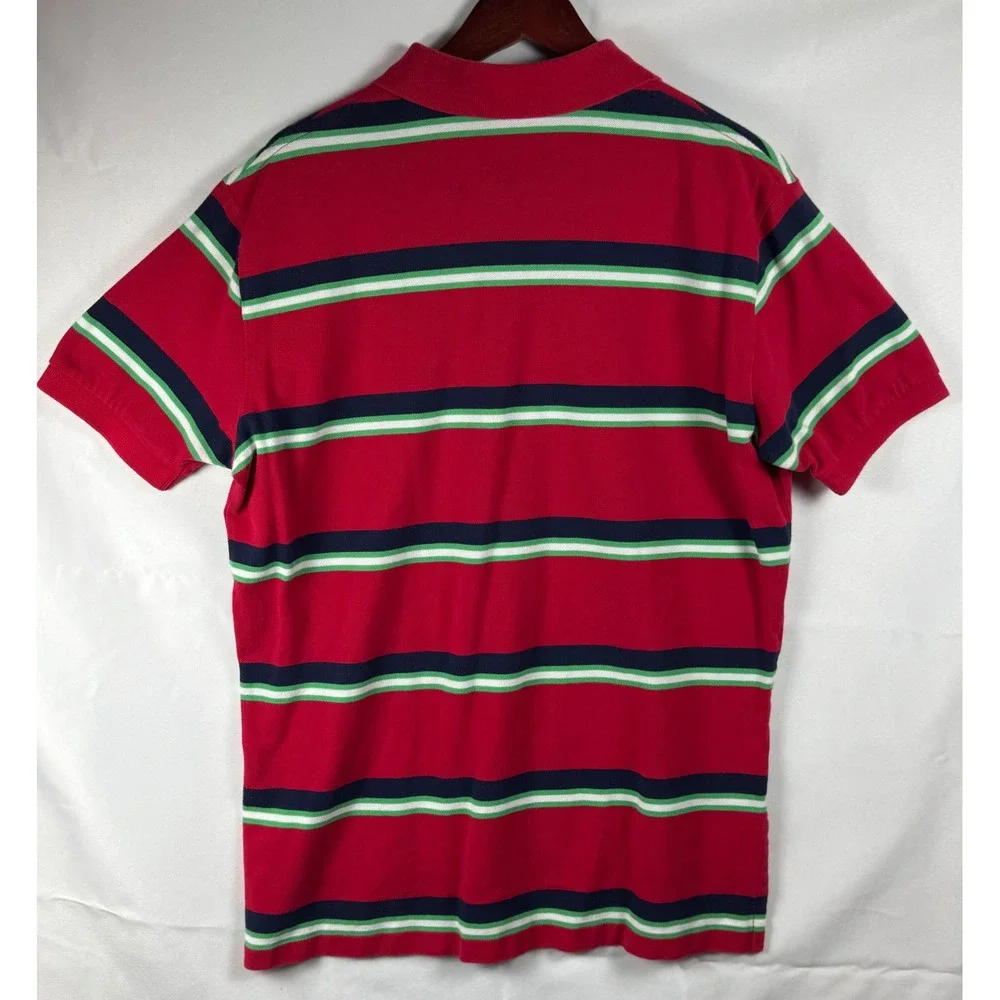 Polo Ralph Lauren Mens Large Red Striped Short Sleeve Cotton Pique Polo Shirt